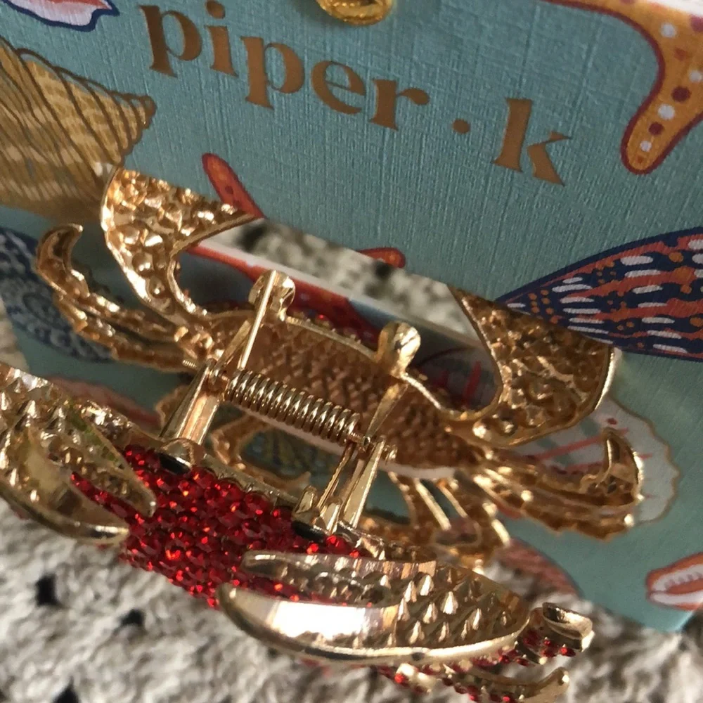 BEACHY Red and Gold CRAB Hair Claw Clip